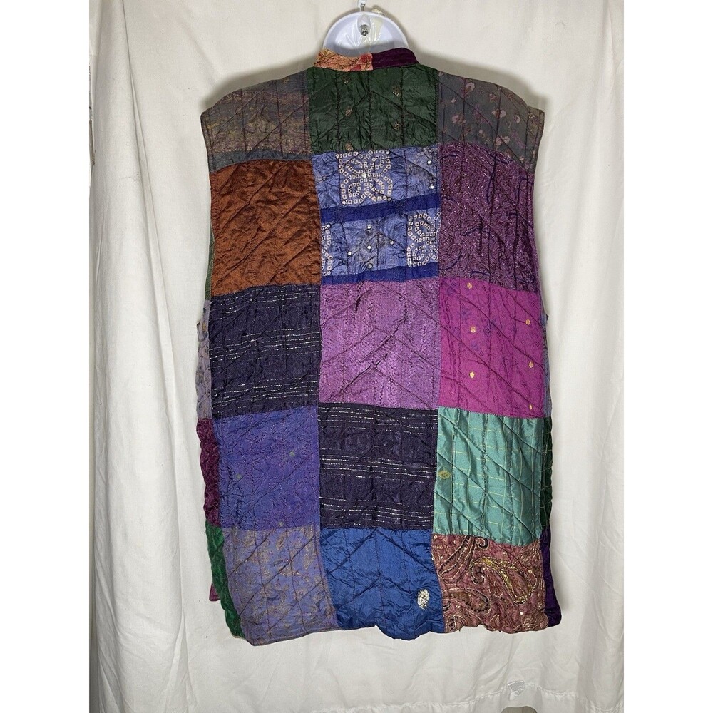VTG Natural Choice by S.R.G. Quilted Patchwork Vest L Rayon Boho Gypsy India L - Picture 2 of 10